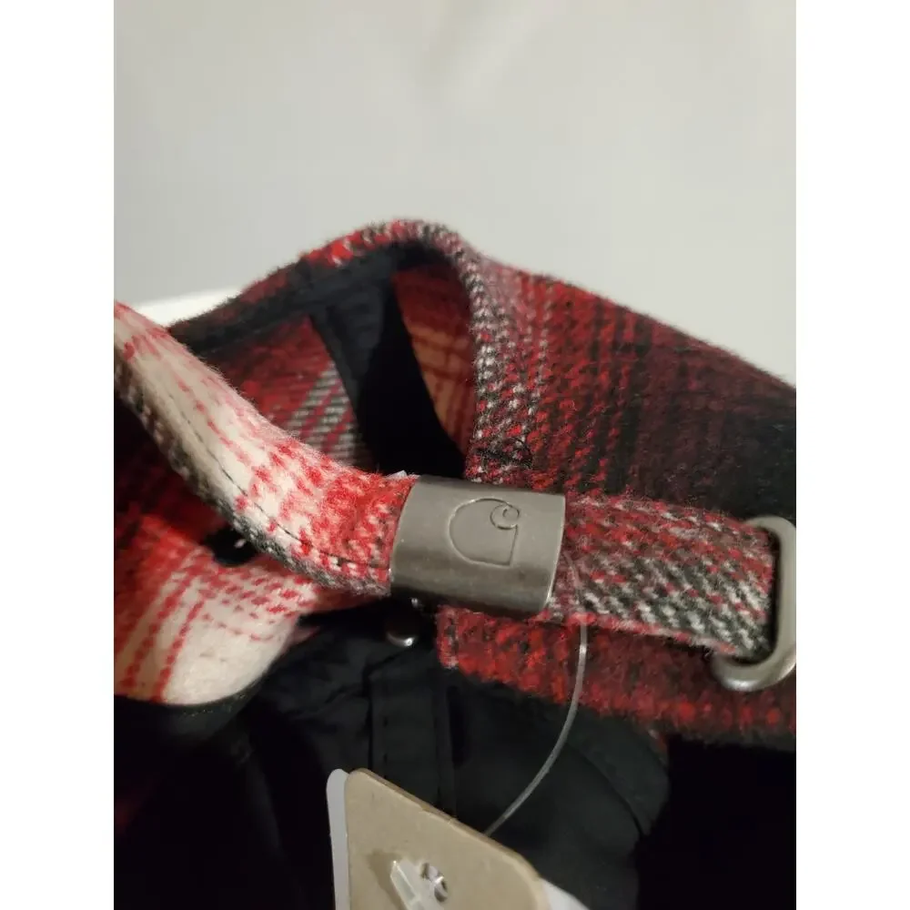 Carhartt NWT WIP Moreau Cap One Size Red Black Plaid Wool Blend Baseball Hat
